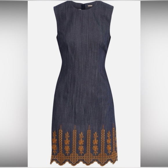 Adam Lippes Denim Embroidered
Hem Sheath Dress - Picture 1 of 9